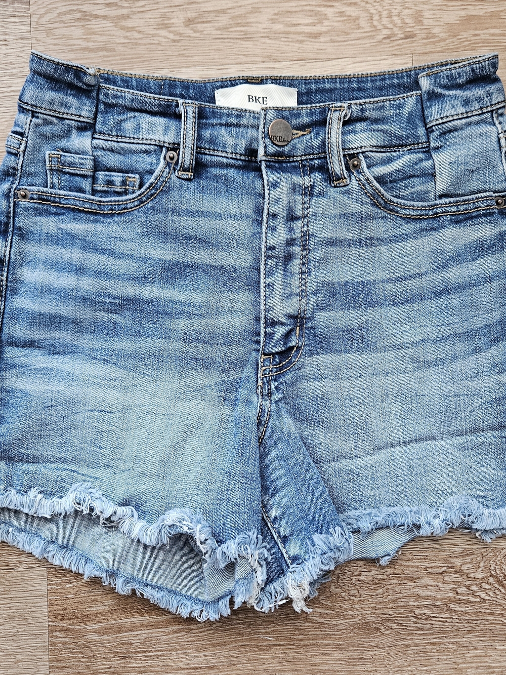 BKE Women’s Light Blue Distressed Denim Shorts, Size 27